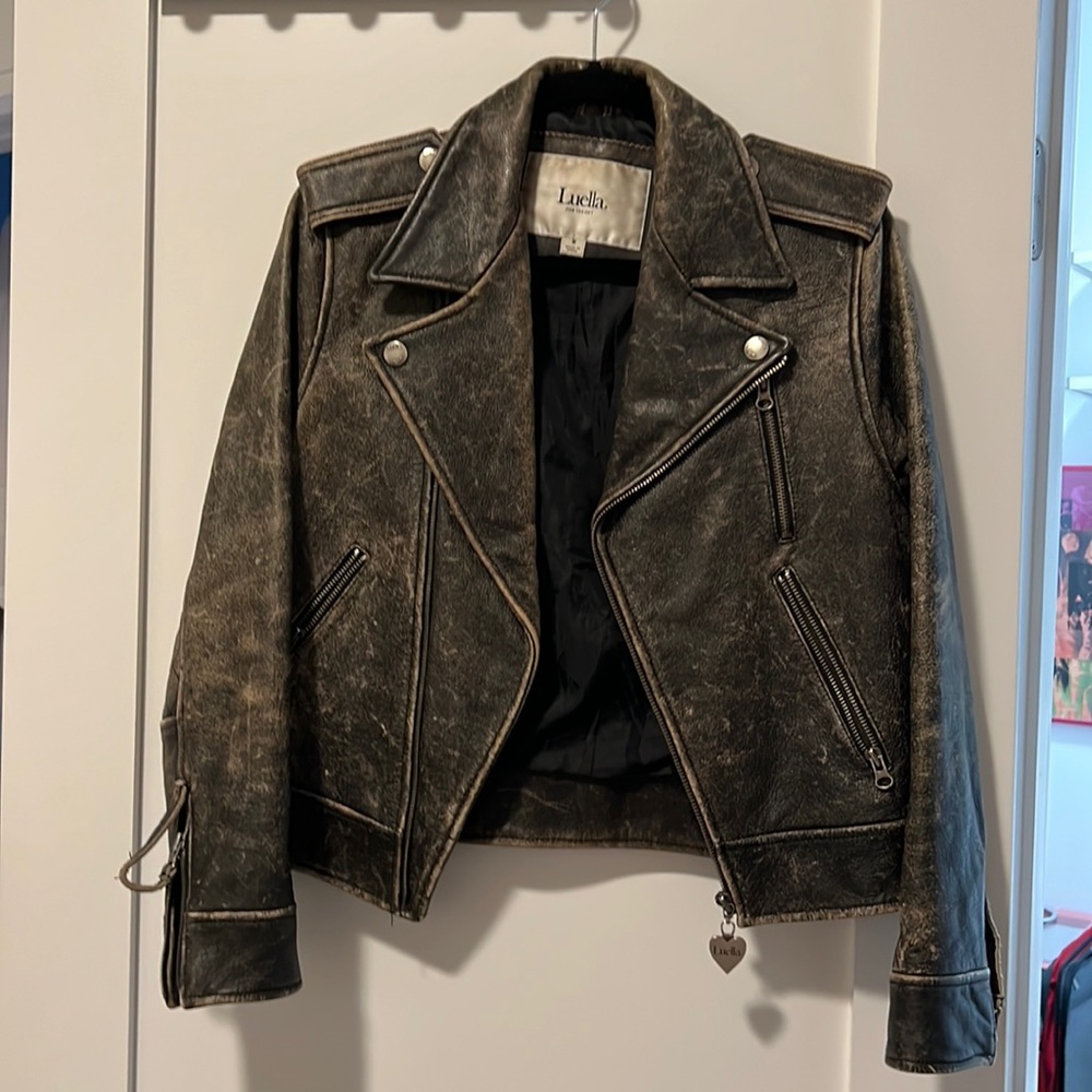 Distressed leather jacket